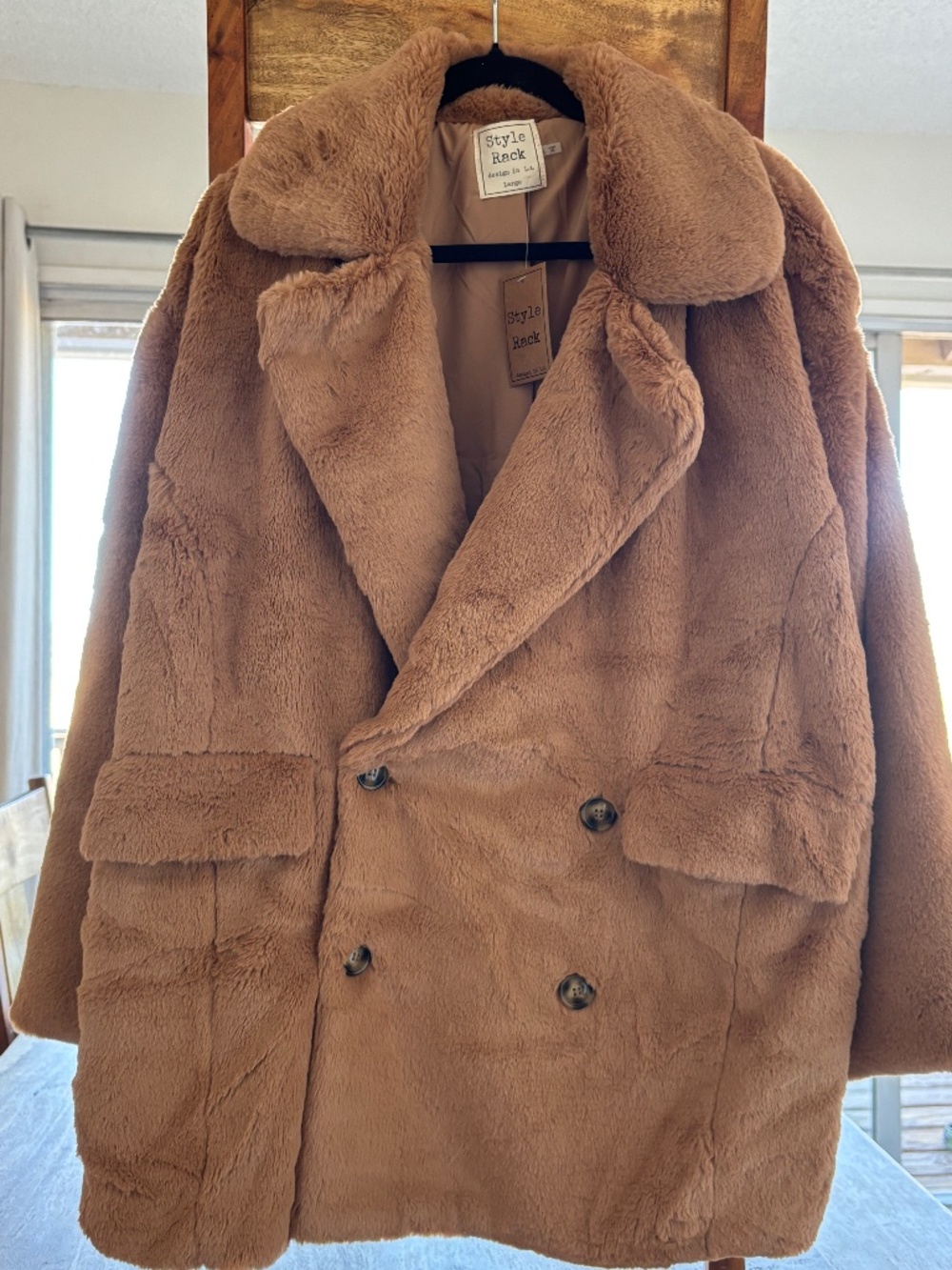 Style Rack Tan Faux Fur Coat - Size Large - NWT